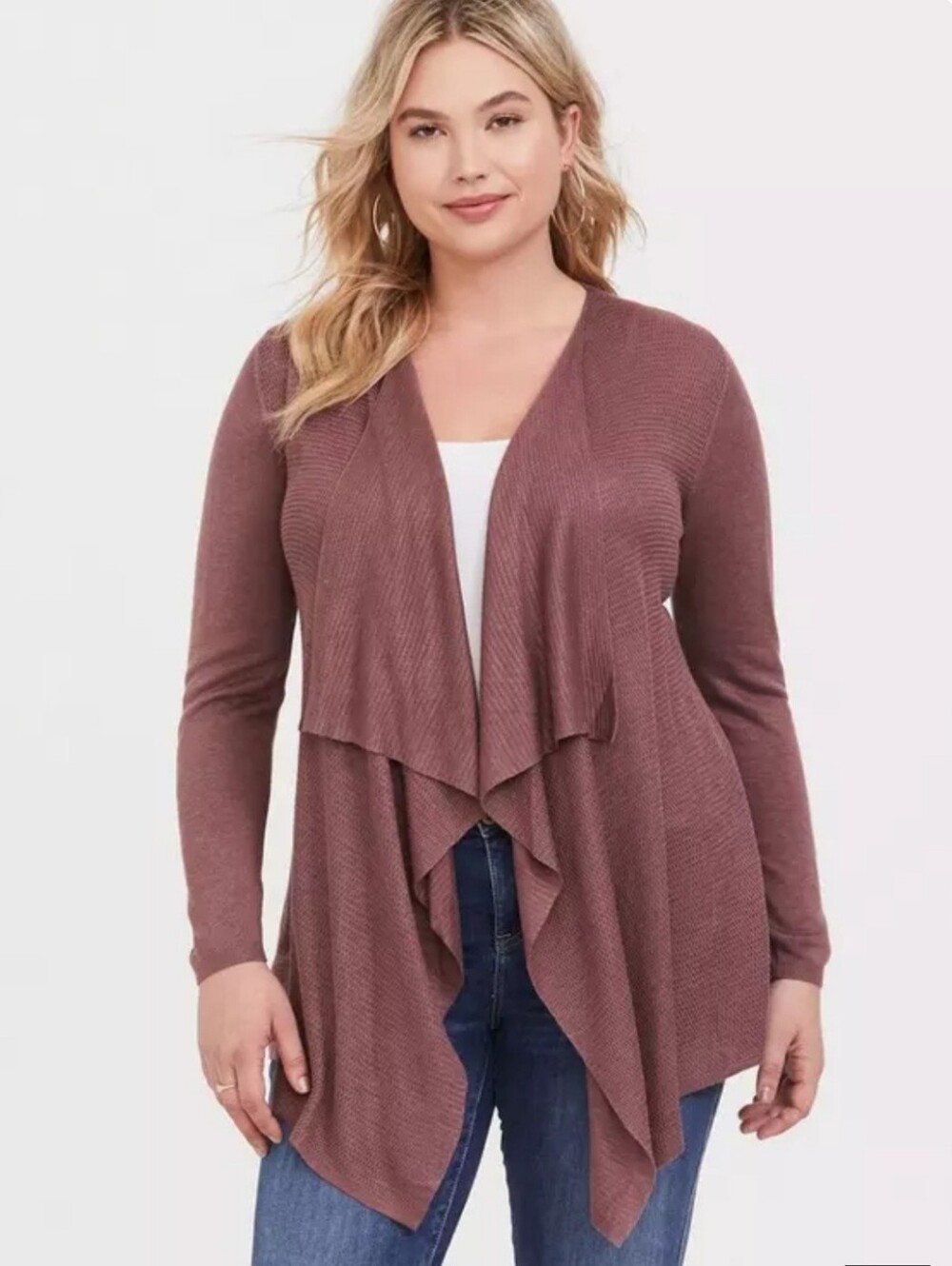 Torrid Mauve Cardigan Drape Front Flyaway Waterfall Knit Sweater Plus Size 1